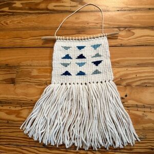 Handwoven Wall Hanging with Blue Triangle Pattern